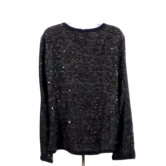 NY Collection Black Collarless Open Front Sequined Boucle Blazer Women Large NWT - Picture 5 of 9